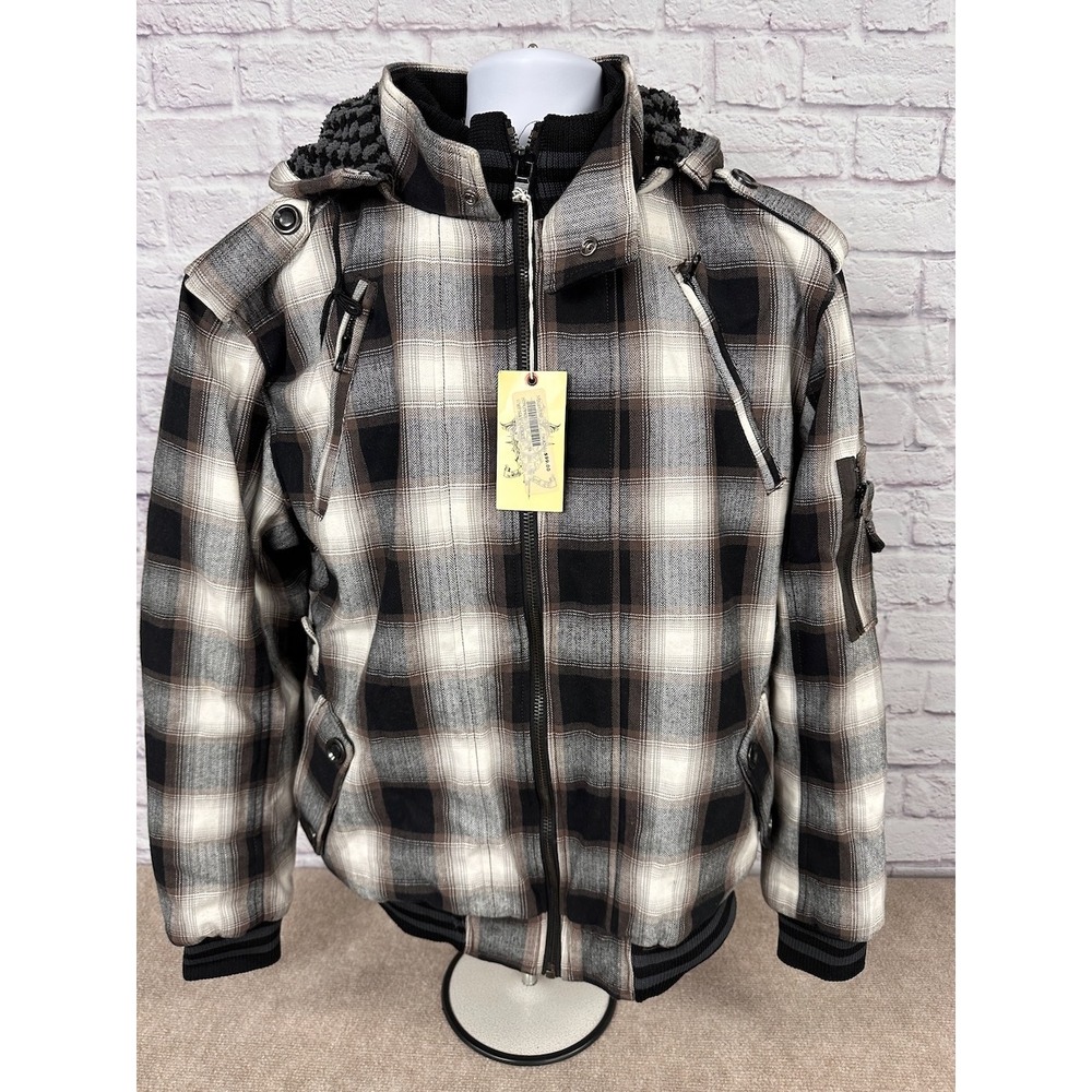 Ninety Six North Vintage Plaid Hooded Bomber Jacket 2XL Full Zip Outerwear